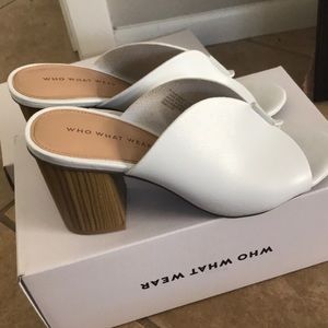 White heels with wood heel